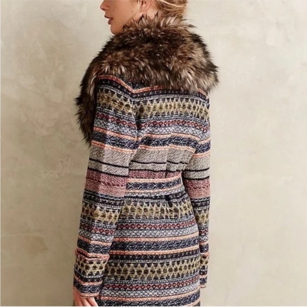 Angel Of The North Multicolor Patterned Cardigan with Fur Collar - Picture 2 of 8
